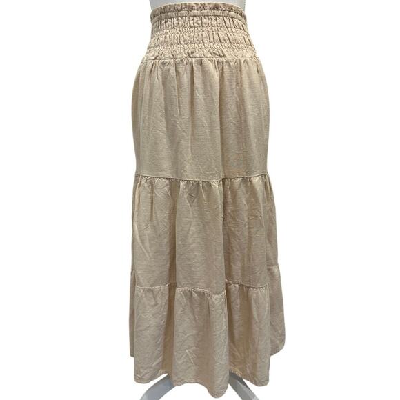 Wildfox Beige Louisa Tiered Maxi Skirt Linen Blend Boho Cottage Peasant Prairie - Picture 2 of 10